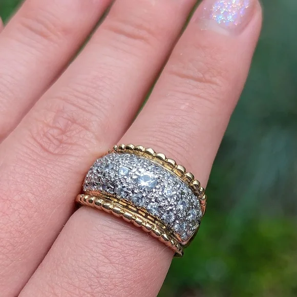 Sterling Silver 925 Gold Vermeil Ring Clear CZ stones Size 6.5 - Picture 5 of 5